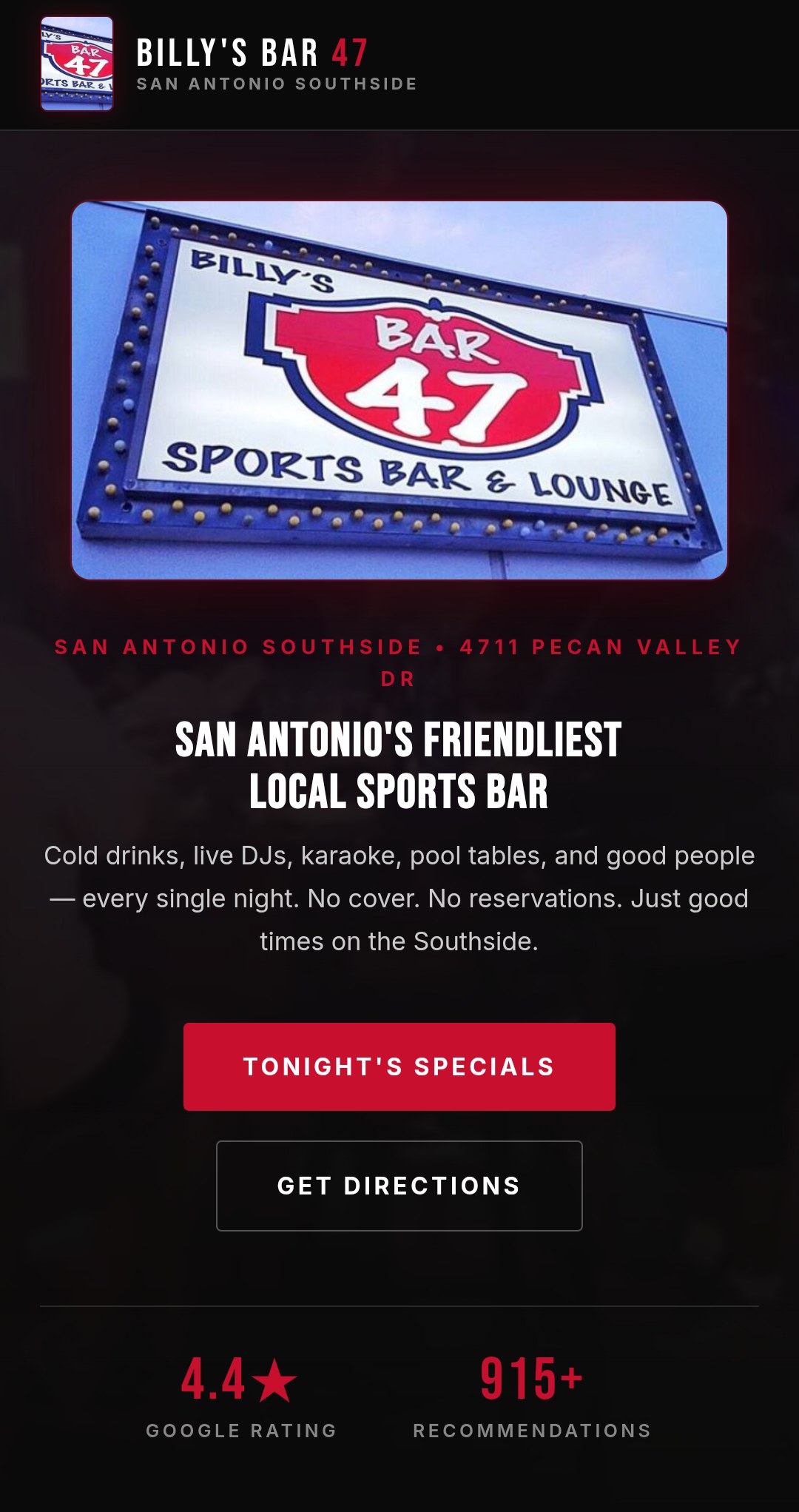 Sports bar website